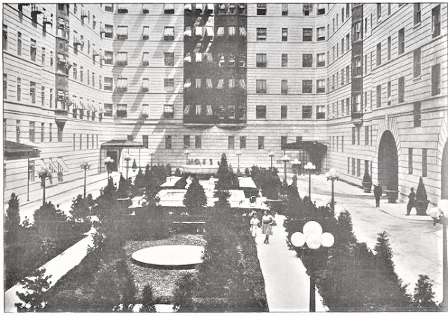 Belnord courtyard from The World's New York Apartment House Album, 1909 (copyright expired)